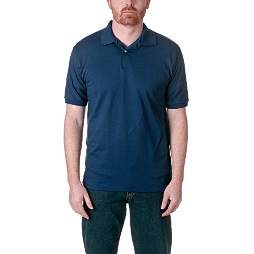 Hanes Men's Cotton-Blend EcoSmart Jersey Polo with Pocket-XL-Navy