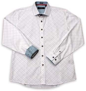 Definitive Men's Window Pane Plaid LS Button Up Dress Shirt Small White