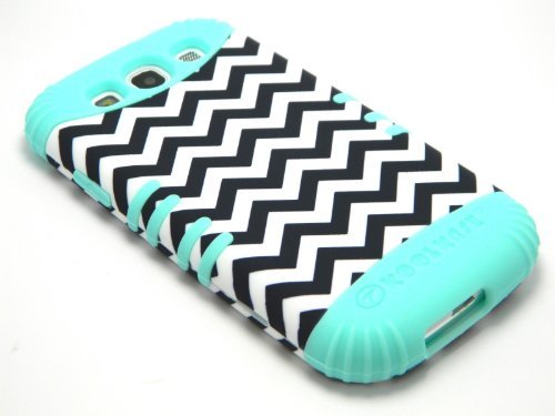 Samsung Galaxy S3 S III I747 Hybrid Impact Dual Layer Case Black White Chevron Mint Blue Skin Cover