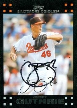 Jeremy Guthrie Autographed/Hand Signed baseball card (Baltimore Orioles) 2007 Topps #142