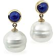 14K Yellow Gold Paspaley South Sea Cultured Pearl and Lapis Lazuli Earrings - 11.00mm