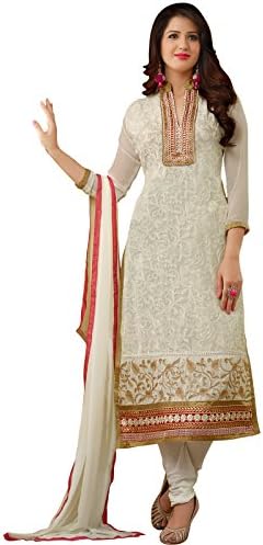 PappenBurg Women's Attractive Embroidered Salwar Kameez OneSize White