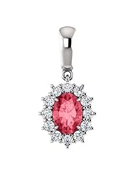 18K White Gold 7.00x5.00mm Oval Cut Pink Spinel and Diamond Pendant -- LIFETIME WARRANTY