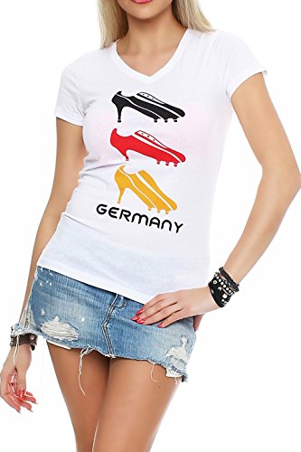 Damen Fanshirt EM WM T-Shirt Deutschland Trikot High Heels, Größe:XXL;Farbe:Weiß