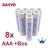 8 x Sanyo Eneloop Micro Akkus Batterien AAA in speziellen Weiss - More Power + Transportschutzboxen