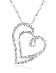 Sterling Silver Diamond Double Heart Pendant Necklace (1/6 Cttw, I-J Color, I2-I3 Clarity), 18"