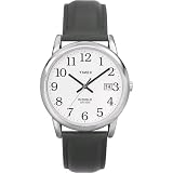 Timex Men's T2H281 Easy Reader Black Leather Strap Silver-Tone Case Watch