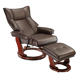 Espresso Faux Leather Ottoman and Swiveling Recliner
