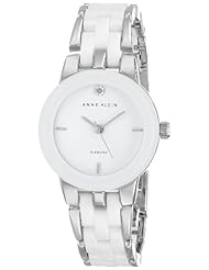 Anne Klein Womens AK/1611WTSV Diamond Dial Silver-Tone and White Ceramic Bracelet Watch