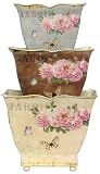 Jardin Decoupage Tin Square Planter Set of 3 - Large = 8.5"x7"H