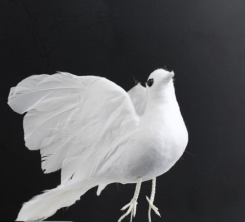 Artificial Dove with White Flocked Body and Natural Feather Wings and Tail- Package of 6