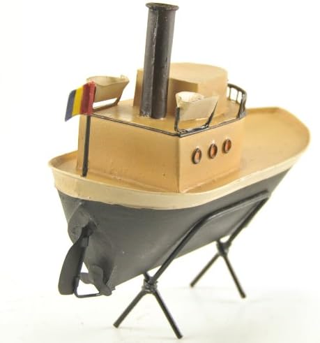 Tin Metal Crafted Tug Boat Model Replica Collectible, 7.5-inch, Nautical Decor