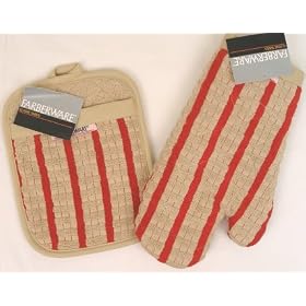 Farberware Tan  Red Striped Pot Holder by Bath Linens