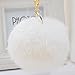 Cy3Lf Gold Plated Keychain Cute Genuine Rabbit Fur Ball Pom Pom Keychain for Car Key Ring Handbag Tote Bag Pendant Charm White