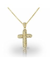 14KT Yellow Gold Striking Pave Rounded Cross Diamond Pendant. 1 CTW