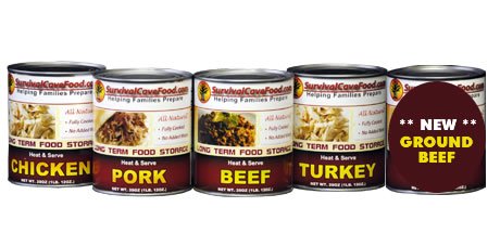 Survival Cave Food Sampler - Chicken, Beef, Turkey, Pork & Ground Beef