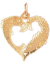 Dazzlers Solid 14k Gold Floating Fish Heart Charm Pendant Available in three colors from jewelsberry (weights: 0.9 grams only)