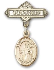 Gold Filled Baby Badge with St. Benedict Charm and Godchild Badge Pin