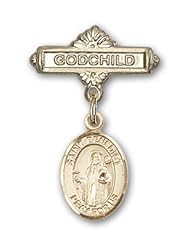 14kt Gold Baby Badge with St. Benedict Charm and Godchild Badge Pin
