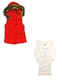 Aeropostale Red Faux Fur Trimmed Puffer Vest and Bleach (White) Solid Long-Sleeve Henley Top - Juniors' Size Small