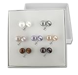 Sterling Silver set of 7 8-9mm Cultured Freshwater Multi color Pearl Earrings
