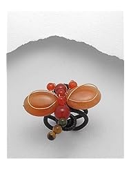 Orange Butterfly Cotton Waxed Thread Jade Ring In Copper
