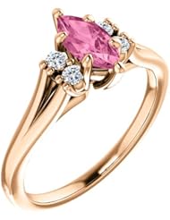 14K Rose Gold 8.00x4.00mm Marquise Cut Chatham Created Pink Sapphire and Diamond Ring -- LIFETIME WARRANTY