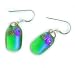 Hand Crafted Artisan Fused Art Glass Earrings - Dichroic, Blue - Green w/ Copper Wire Work, Sterling