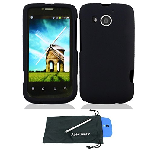 For Huawei Vision 2 II Rubberized Hard Snap On Phone Protector Cover with Stylus Pen and ApexGears (TM) Phone Bag (Black)
