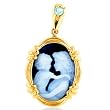 14K Yellow Gold Aquamarine March Birthstone Cameo Pendant