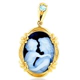14K Yellow Gold Aquamarine March Birthstone Cameo Pendant