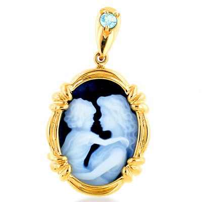 14K Yellow Gold Blue Topaz Birthstone Cameo Pendant