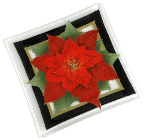 Peggy Karr Red Poinsettia 10-Inch Handmade Art Glass Plate