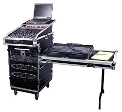 Odyssey FZGS1316WDLX Flight Zone Glide Style Ata Combo Rack With Wheels And Side Table: 13u Top Slant, 16u Vertical