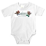 Onesie with badminton, sport, net, holding, bird, animal