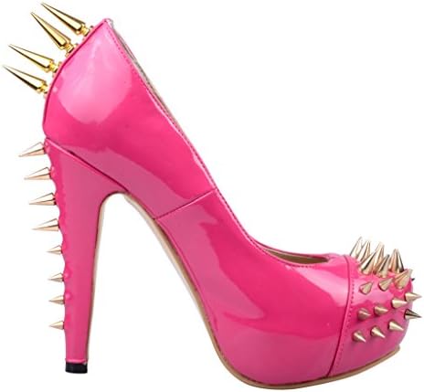 Shoexy Women's Fuxia Patent Rivets High Heel Platform Dress Pumps 10.5 M US