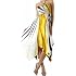Swirl Design Satin Feel Beaded Halter Smocked Bodice Handkerchief Hem Dress