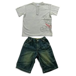 Mish - Toddler Boys Short Sleeve Jean Short Set, Grey, Denim Blue