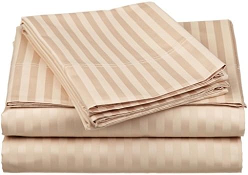Hotel Luxury Dobby Striped Bed Sheets Set- #1 Bed Sheet Set on Amazon SALE TODAY! HIGHEST QUALITY Platinum 1800 Collection Silky Soft Bedding Set. Woven Damask Stripes.100% Brushed Microfiber Bedding Collections. Hypoallergenic, Deep Pocket, Wrinkle & Fade Resistant. Luxury Fitted & Flat Sheets, Pillowcases- Best bedding for Bedroom, Childrens Room. Top Quality Linens with 100% Money Back Guarantee! (Queen, Cream)