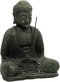 Meditating Buddha Statue and Incense Holder Volcanic Sandstone Black Stone