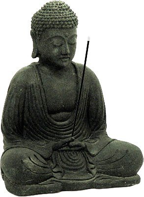 Meditating Buddha Statue and Incense Holder Volcanic 
