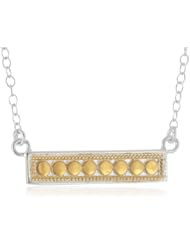 Anna Beck Designs "Gili Black Onyx" 18k Gold-Plated Wire Rimmed Bar Necklace, 18"