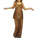 2 PIECE SET: Womens Silk Like Jaguar / Animal Print Chemise & Pajama Pants Sleep Set - Small
