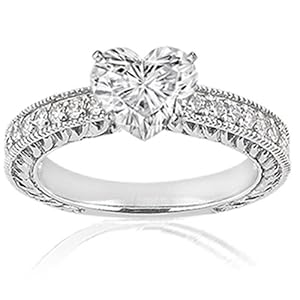 1.15 Ct Heart Shaped Diamond Vintage Style Engagement Ring Pave 14K GOLD SI1 GIA