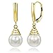 14k Gold 9-9.5mm Round Cultured High Luster AAA Pearl Lever-back Earrings