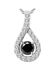 0.35 Ct Round Black Diamond White Sapphire 14K White Gold Pendant