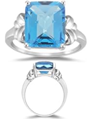 6.07 Cts of 12x10 mm AA Emerald Checkered Swiss Blue Topaz Ring in 10K White Gold
