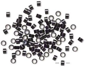 Aluminum and silicone made black colored 5mm round tube with 3mm hole crimp bead. Sold per pkg of 25