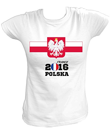 Artdiktat – EM 2016 Polska Fan T- Shirt für Damen Herren Kinder und Babys – Trikot Ersatz – inkl. Wunschname und Nummer EM 2016 Frankreich Damen Größe S, weiß