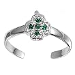Sterling Silver Fashion Toe Ring - Cross with Emerald CZ - 2mm Band Width